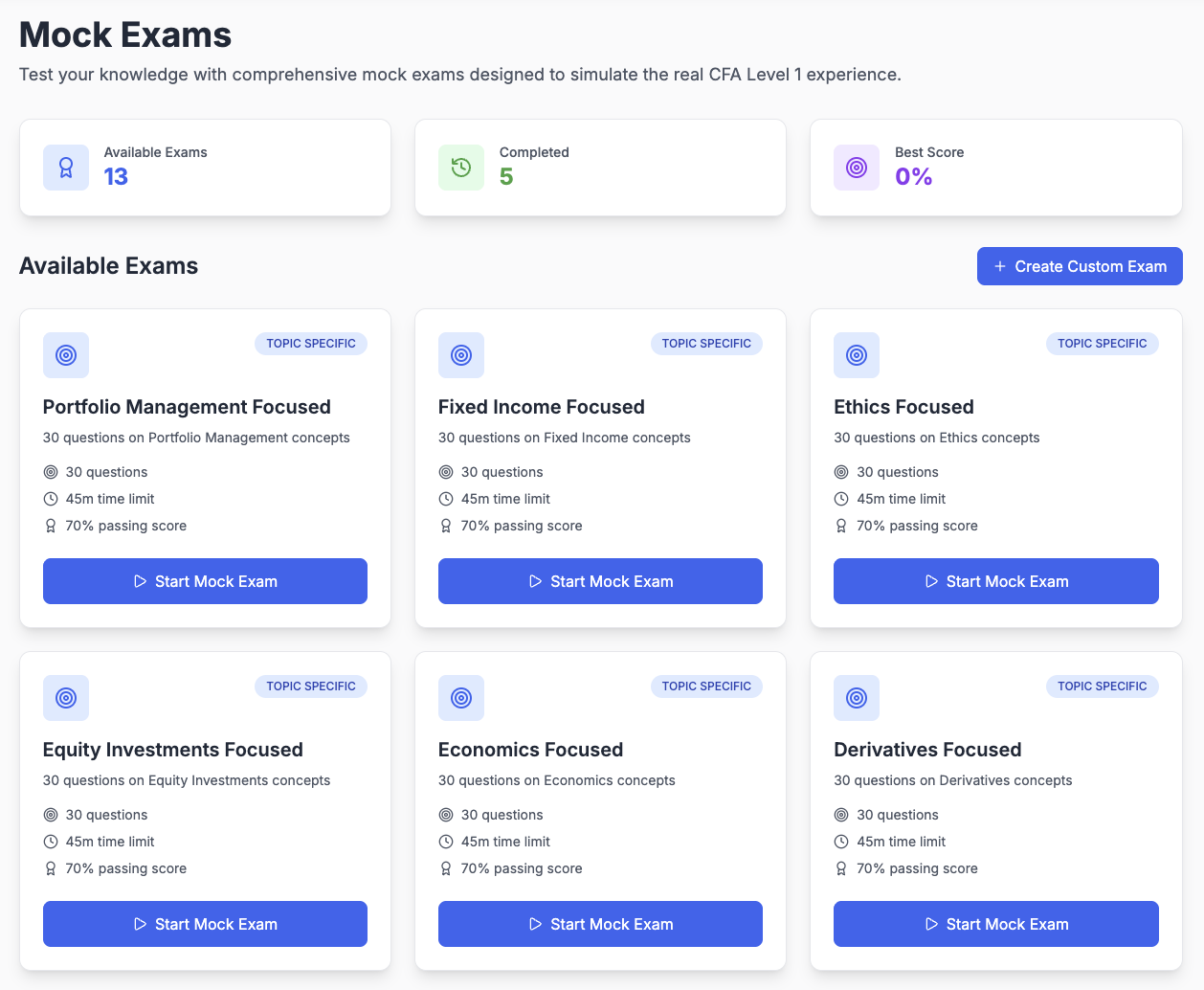 Mock Exams Interface